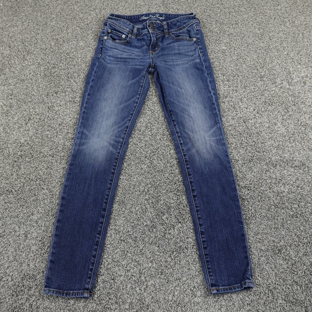 American Eagle Jeans Womens 4 Dark Blue Denim‎ Pants Skinny Stretch Faded Preppy